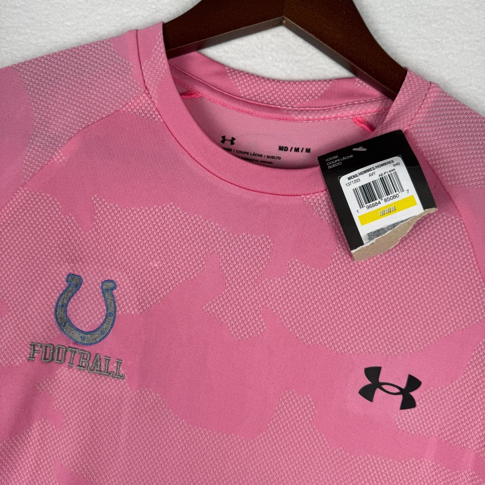NEW Indianapolis Colts Under Armour Mens M Embroidered Pink‎ Camo Training Shirt